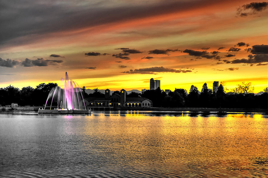 City Park Fountain Sunset Photograph by Stephen Johnson