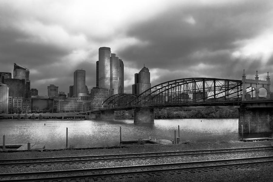 City Photograph - City - Pittsburgh PA - Smithfield Bridge BW by Mike Savad