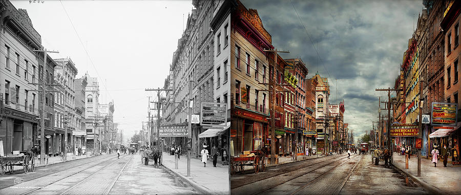 City - Poughkeepsie NY - The ever changing market place 1906 - Side by Side Photograph by Mike Savad