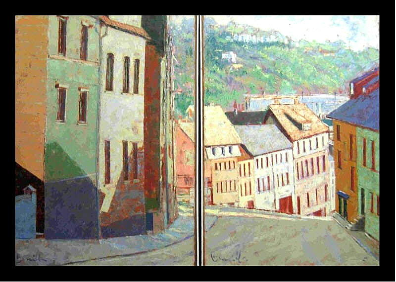 City Scape-Dyptich Painting by Walter Casaravilla