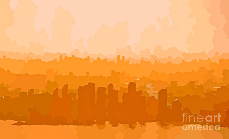 Skyline Painting - City Skyline Abstracts in Warm Colors by John Malone