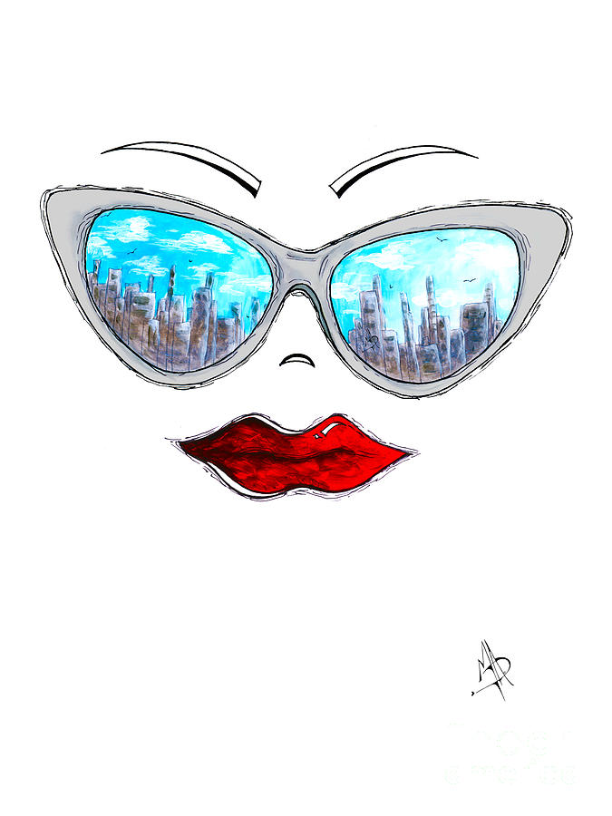 Unique Painting - City Skyline Cat Eyes Reflection Sunglasses Aroon Melane 2015 Collection Collaboration with MADART by Megan Aroon
