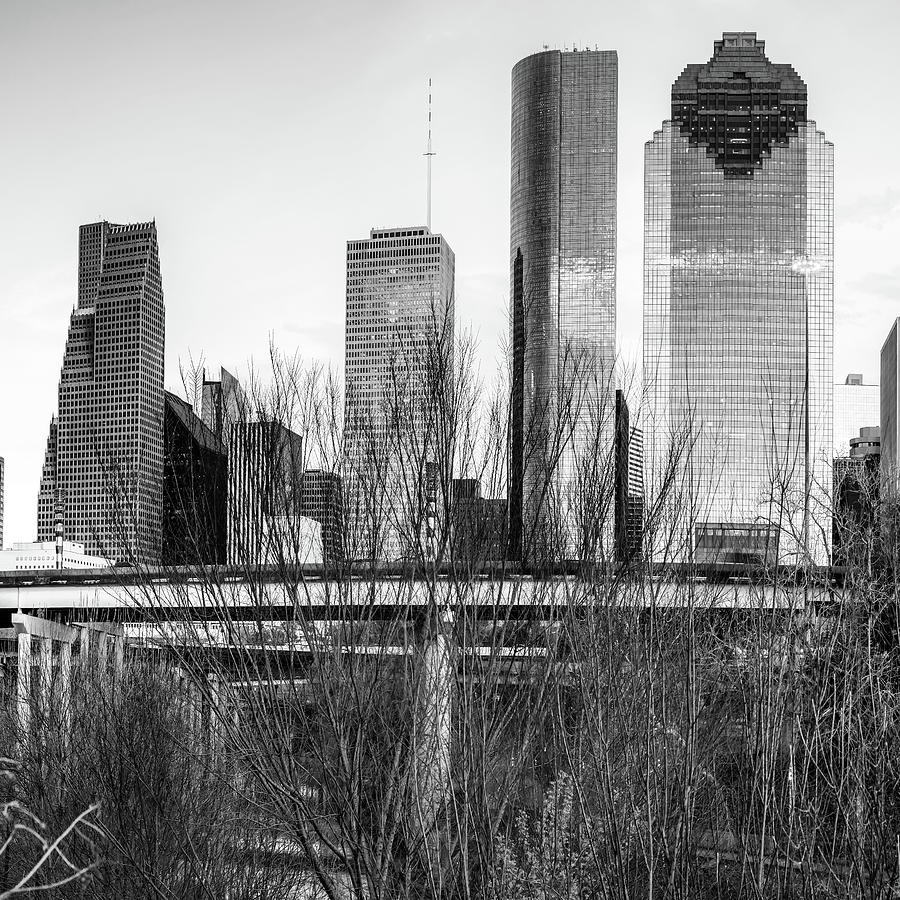 City Skyline Downtown Houston in Black and White 1x1 Photograph by Gregory Ballos
