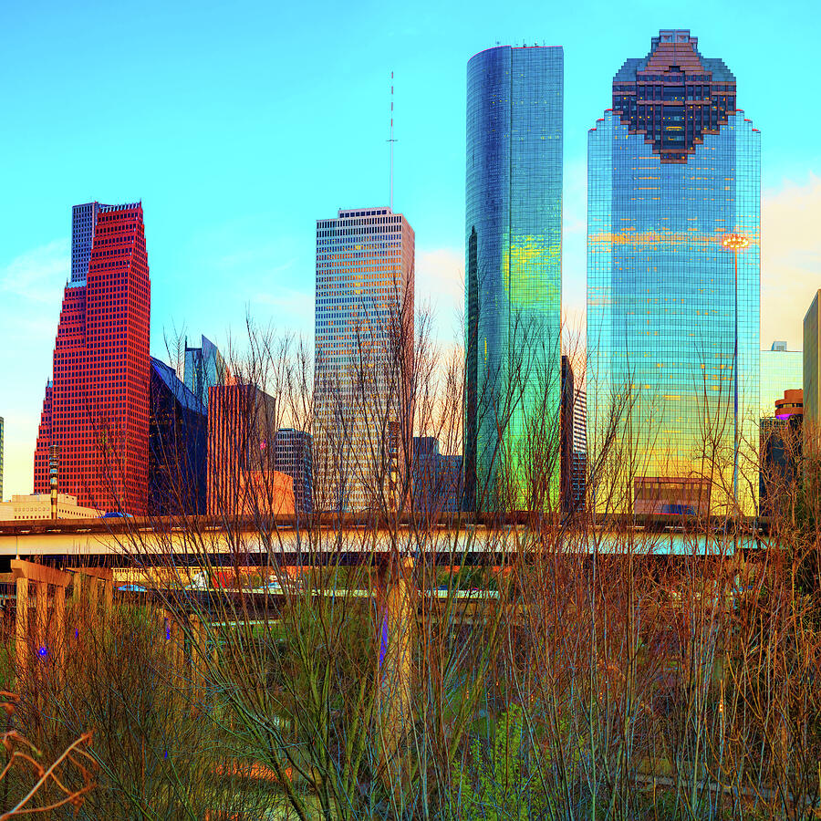 Houston Skyline Photograph - City Skyline Downtown Houston in Color 1x1 by Gregory Ballos