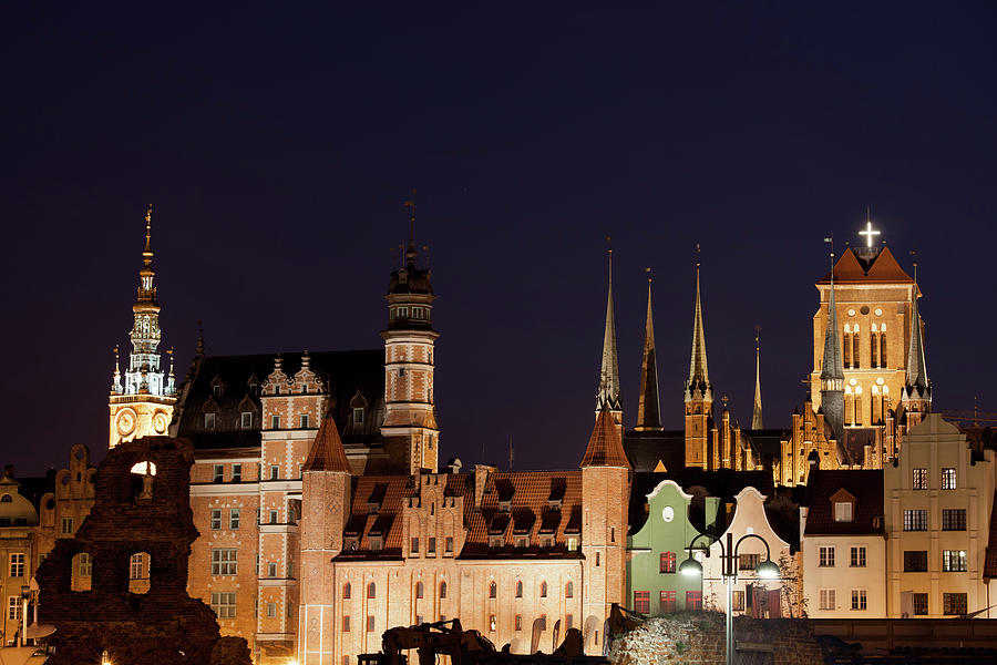 City Skyline of Gdansk by Night in Poland Photograph by Artur Bogacki