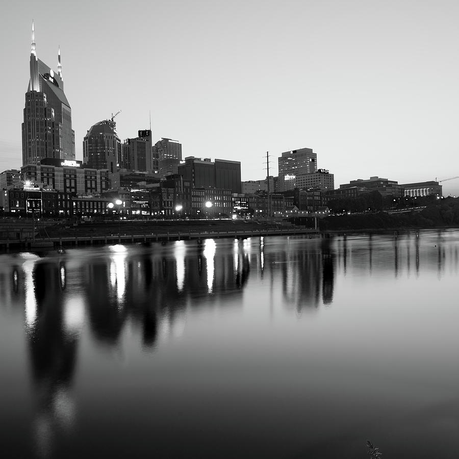 City Skyline of Nashville Tennessee - Square Art Black and White Photograph by Gregory Ballos