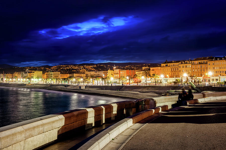 City Skyline of Nice in France at Night Photograph by Artur Bogacki