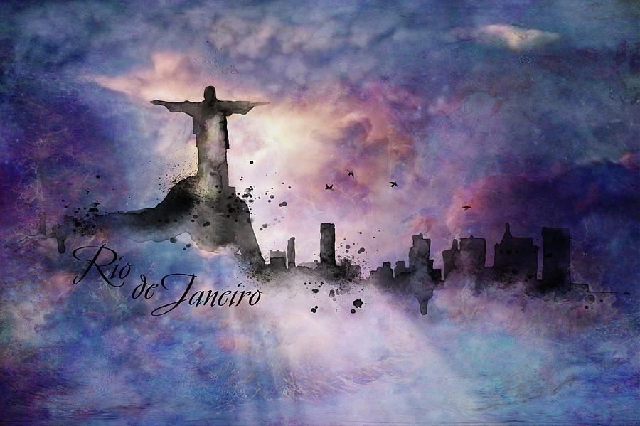 City skyline - Rio de Janeiro Painting by Lilia S