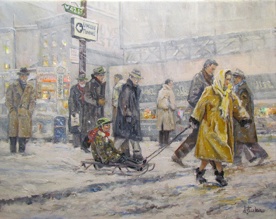 City Snow Ride Painting by Donna Tucker