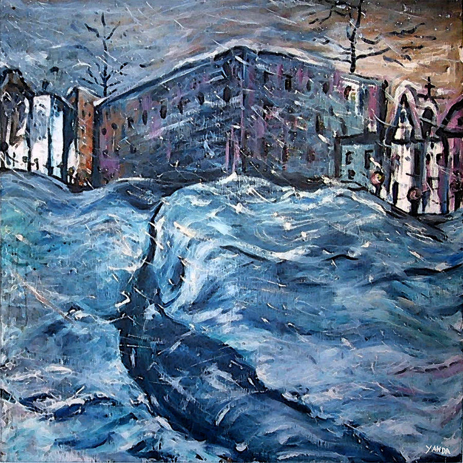 City Snow Storm Painting by Katt Yanda