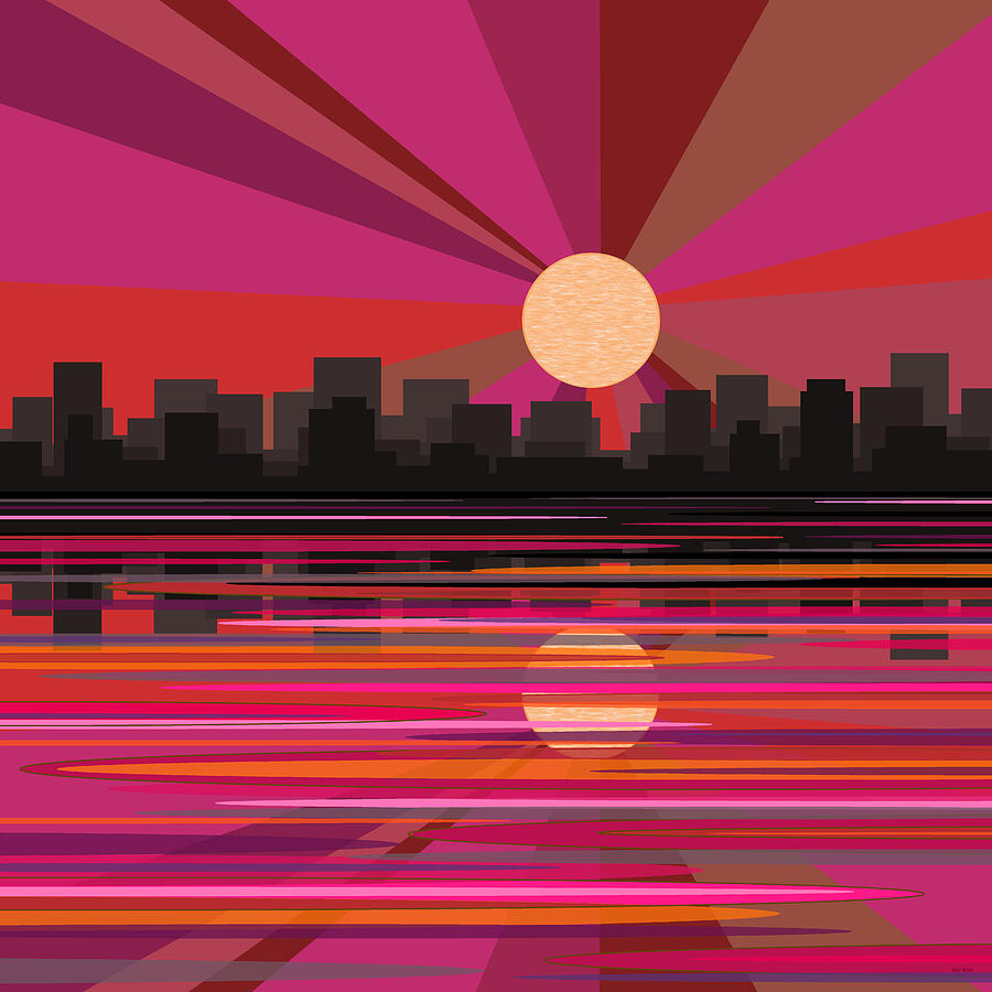City Sun Rise - Pink Digital Art by Val Arie