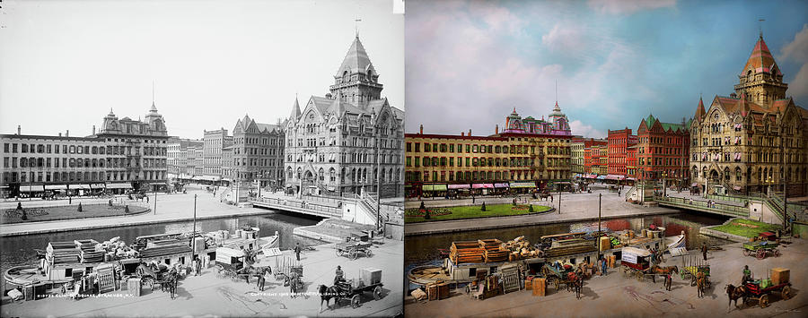 Syracuse Photograph - City - Syracuse NY - The Clinton Square Canal 1905 - Side by Sid by Mike Savad