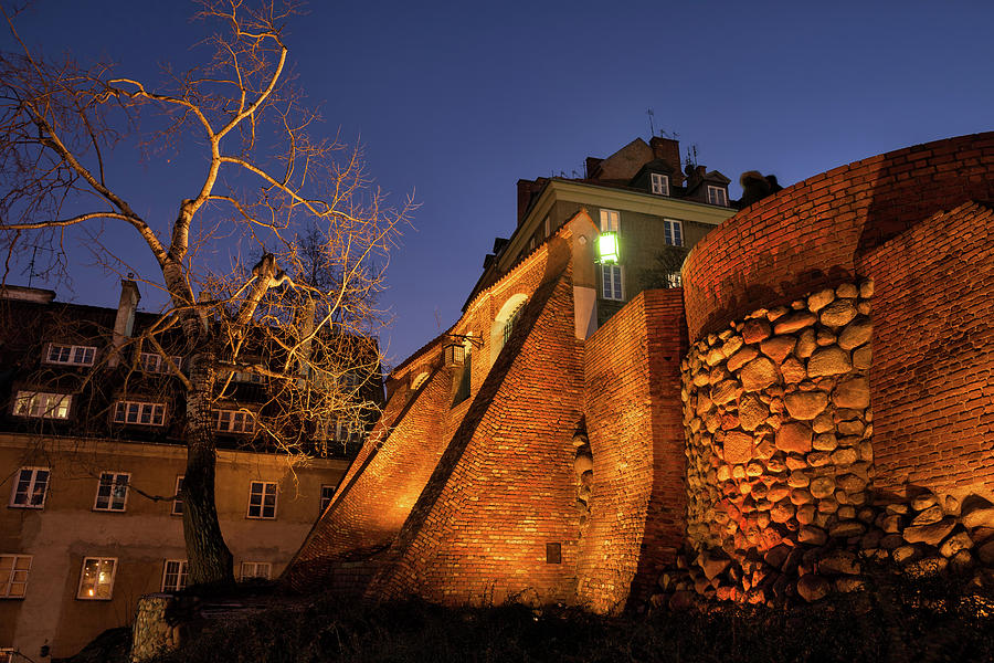City Wall Fortification at Night in Warsaw Photograph by Artur Bogacki
