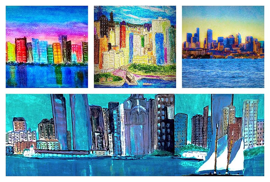 Cityscape Collage Painting by Anne Sands