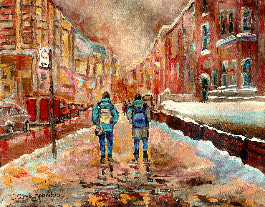 Cityscape In Winter Painting by Carole Spandau