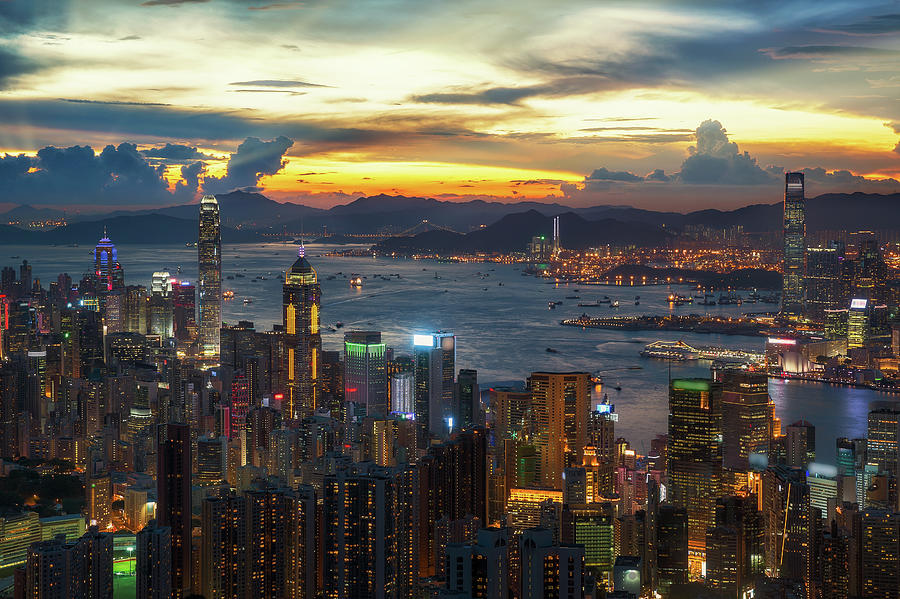Cityscape of Hong kong and Kowloon  Photograph by Anek Suwannaphoom