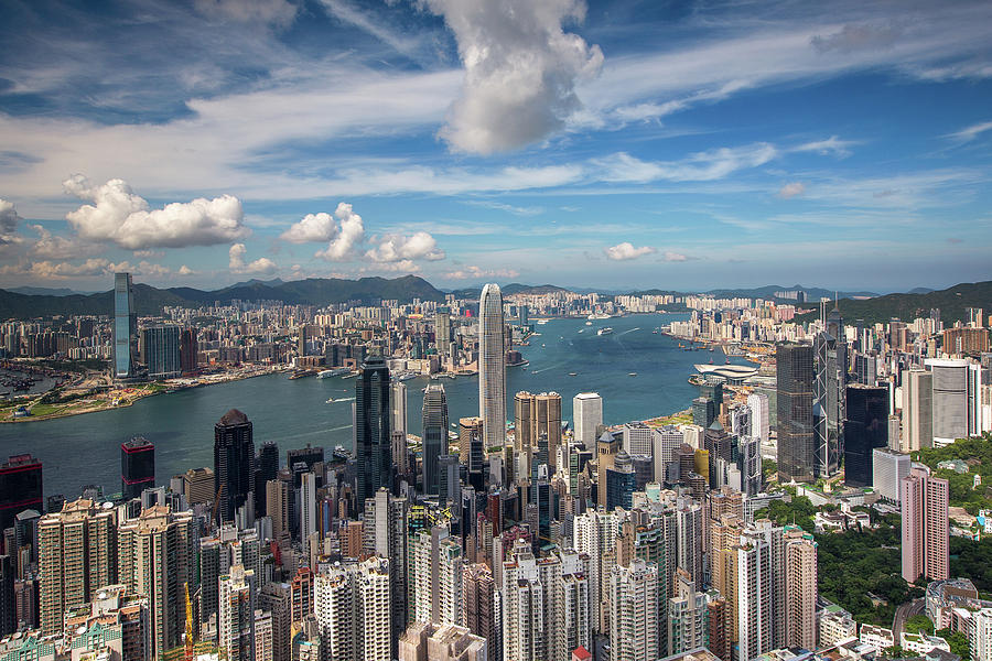 Cityscape of Hongkong city skyline from Victoria peak view point ...