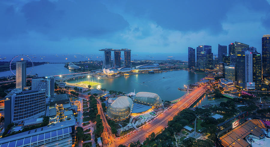 Cityscape of Singapore and Marina bay sand Photograph by Anek Suwannaphoom