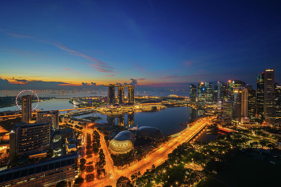 Cityscape of Singapore city sunrise Photograph by Anek Suwannaphoom