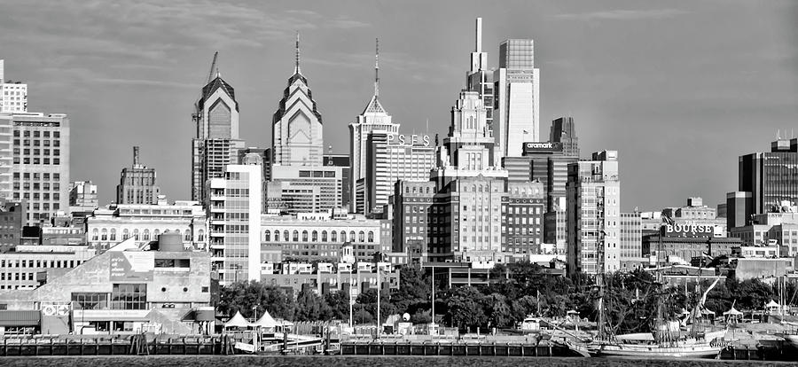 Cityscape - Philadelphia from Camden in Black and White Photograph by Bill Cannon
