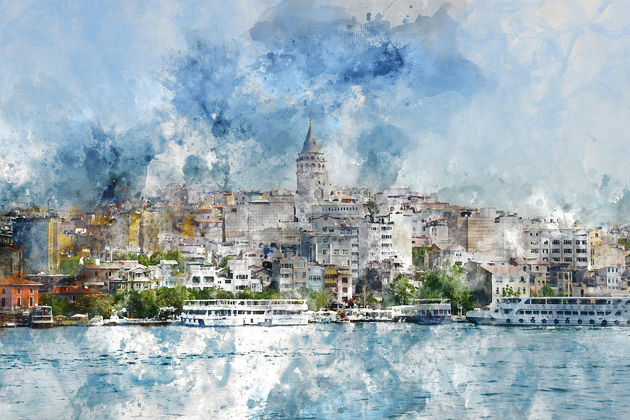 Cityscape with Galata Tower over the Golden Horn in Istanbul, Turkey Photograph by Brandon Bourdages