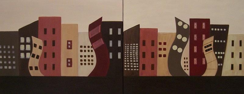Abstract Painting - Cityscapes on the Horizon...Set of Two by Sandy Bostelman