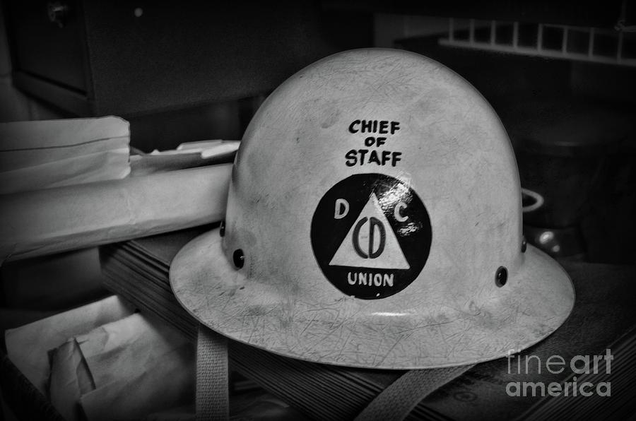Civil Defense Helmet in black and white Photograph by Paul Ward