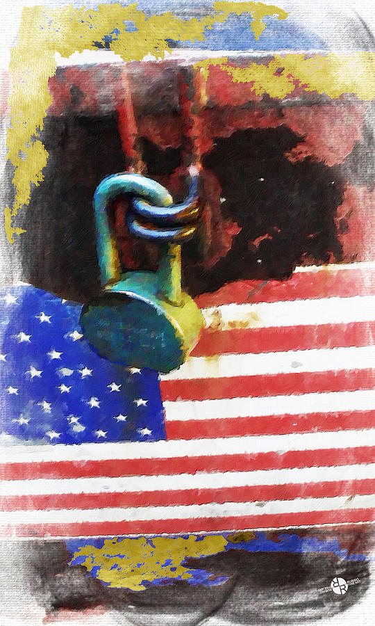 Civil Rights And Wrongs Home Land Security Flag And Lock 1 Painting by Tony Rubino