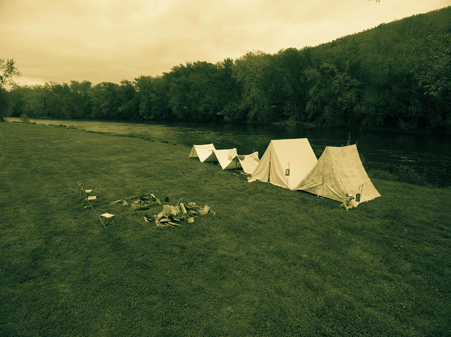 Civil War Camp by the James Sepia Photograph by Star City SkyCams
