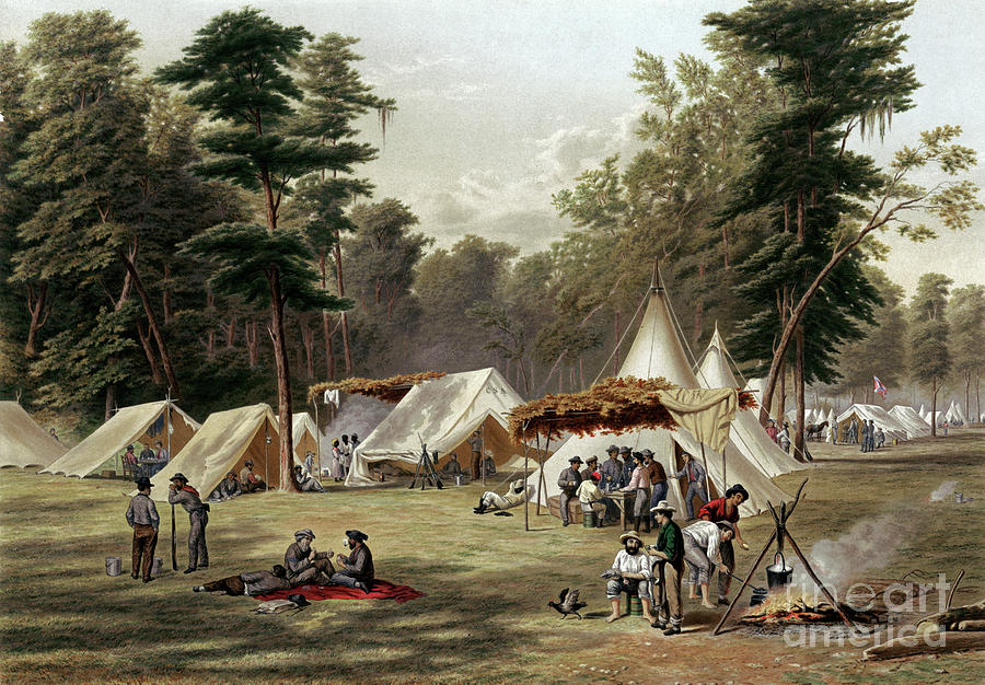 Civil War, Confederate Camp.  Drawing by Granger