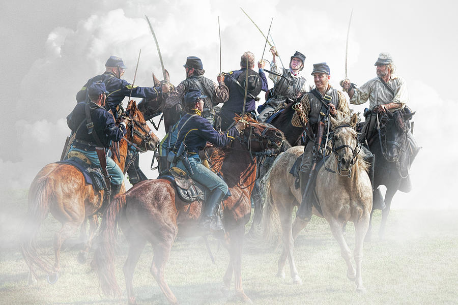 Civil War Reenactors in a Calvary Battle Photograph by Randall Nyhof