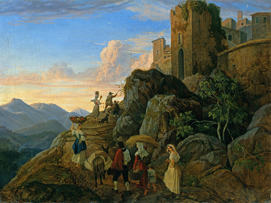 Mountain Painting - Civitella. Evening by Adrian Ludwig Richter
