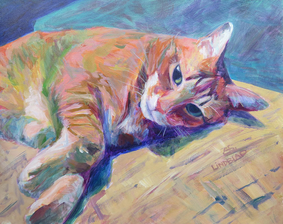 Cj the blonde tabbie cat Painting by Sandy Lindblad | Fine Art America