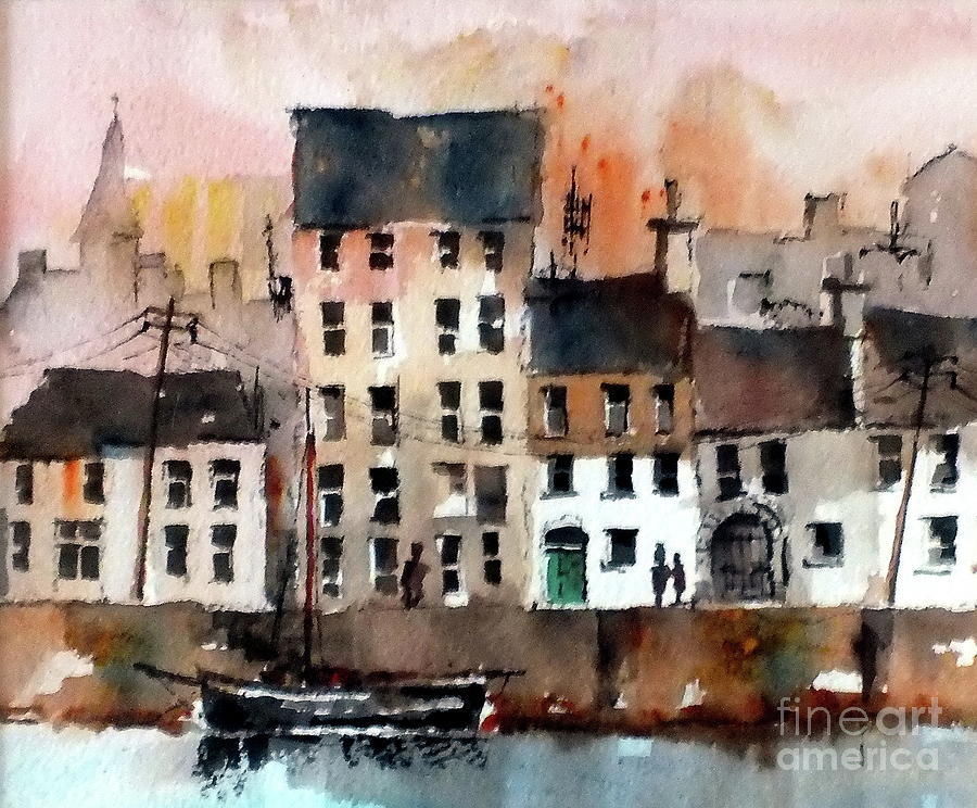 Galway Painting - Cladagh Harbour Galway Citie by Val Byrne