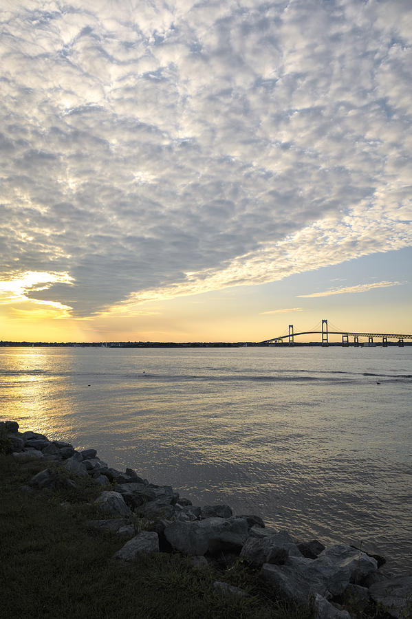 Claiborne Pell Newport Bridge sunset seen from Goat Island Photograph by Marianne Campolongo