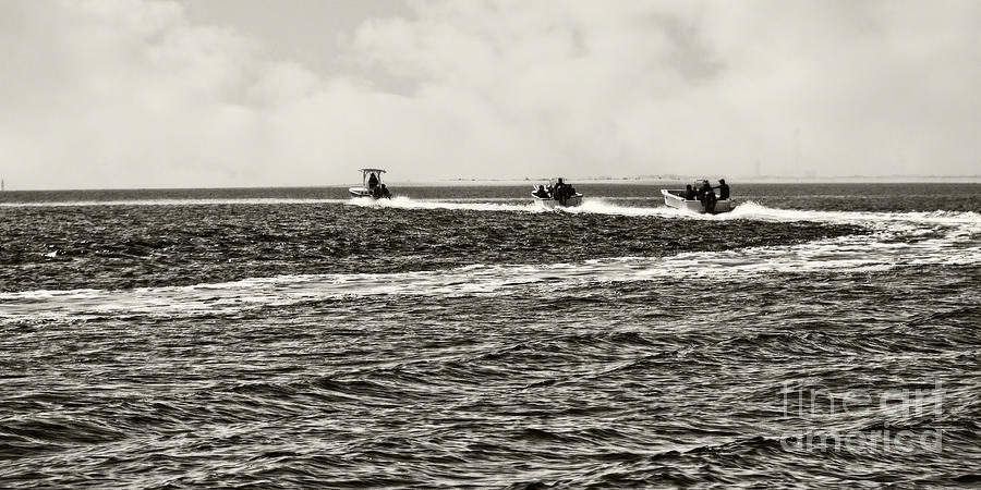 Fish Photograph - Clam Boats Panoramic Black and White by Tom Gari Gallery-Three-Photography