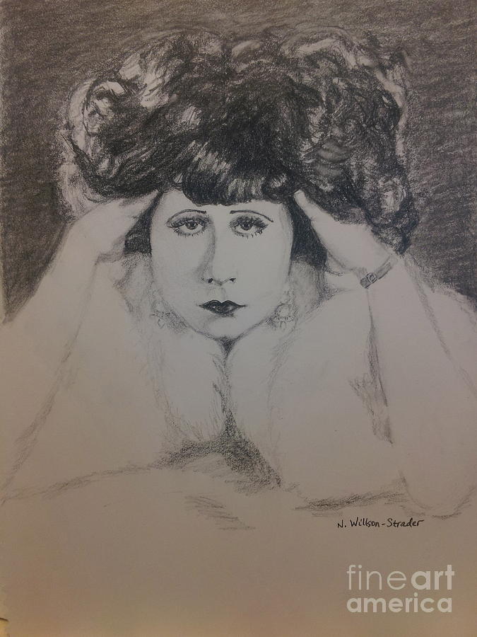 Vintage Drawing - Clara Bow in Fur by N Willson-Strader