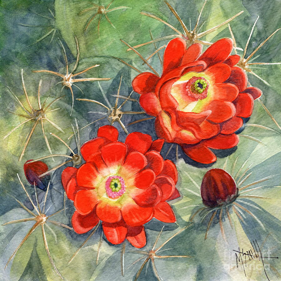 Claret Cup Cactus Painting by Marilyn Smith