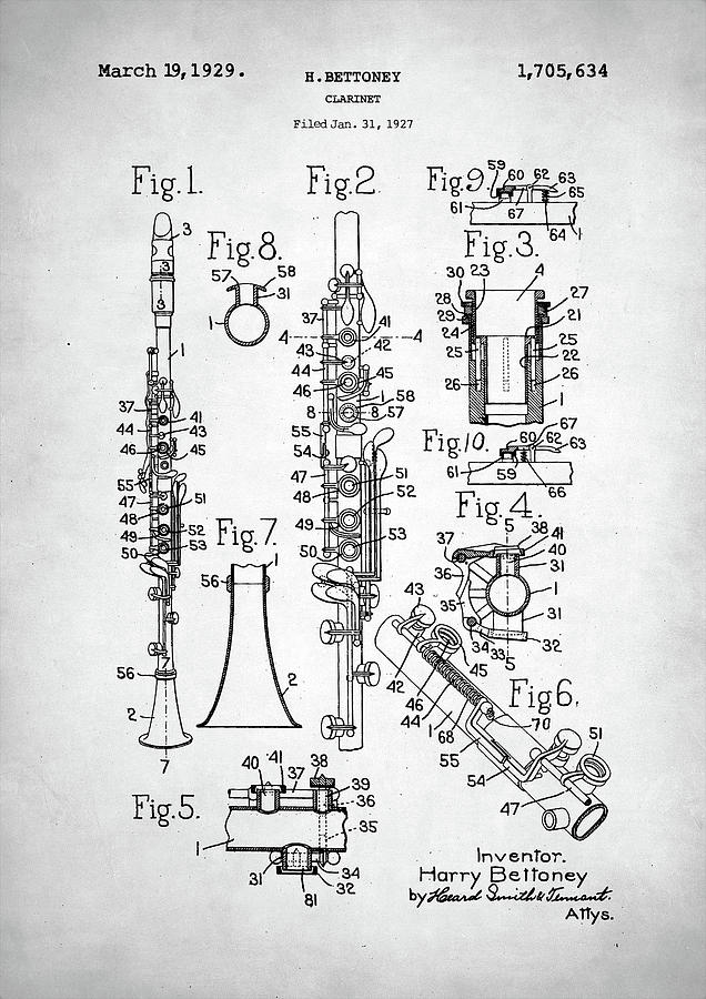 Clarinet Patent Digital Art by Hoolst Design