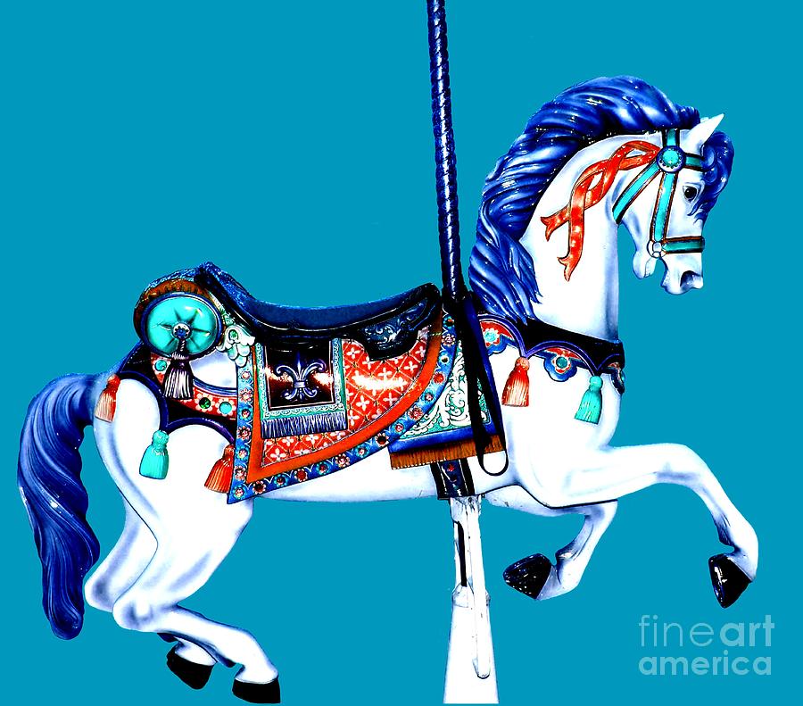 Classic Blue Carousel Horse Digital Art by Patty Vicknair