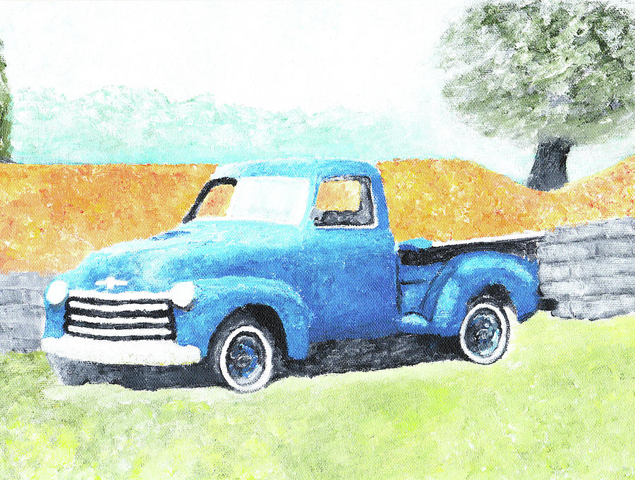 Classic Blue Truck Painting by William Bowers