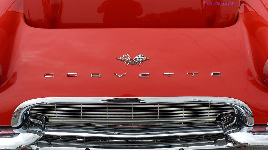 Classic Car 1961 Red Corvette Emblem Photograph by Garth Glazier