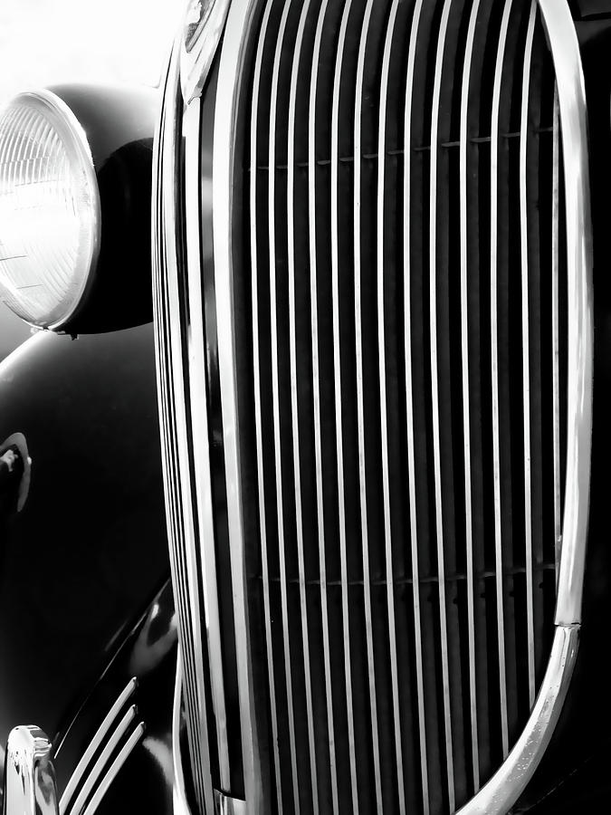 Classic Car Grill Detail black and white photograph by Ann Powell Photograph by Ann Powell