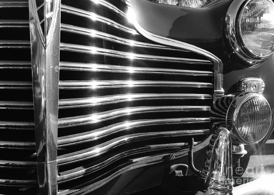 Classic Cars - 1941 Chevy Special Deluxe Business Coupe - grille and headlight - black and white Photograph by Jason Freedman