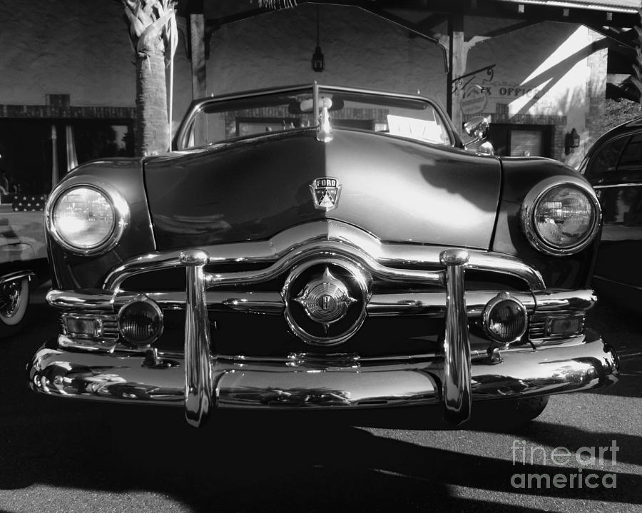 Classic Cars - 1950 Ford Custom - front end black and white Photograph by Jason Freedman