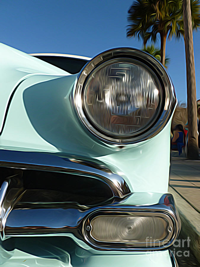 Classic Cars - 1954 Chevy 210 - Headlight and Grill Close-Up Digital Art by Jason Freedman