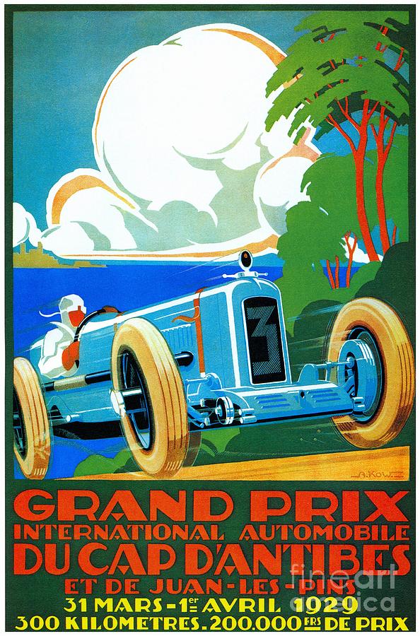 Classic cars motor racing Grand Prix French Riviera 1929  Digital Art by Heidi De Leeuw
