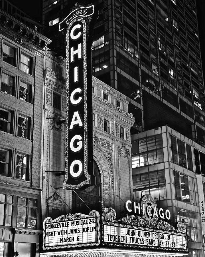Chicago Photograph - Classic Chicago Theater in Black and White by Frozen in Time Fine Art Photography