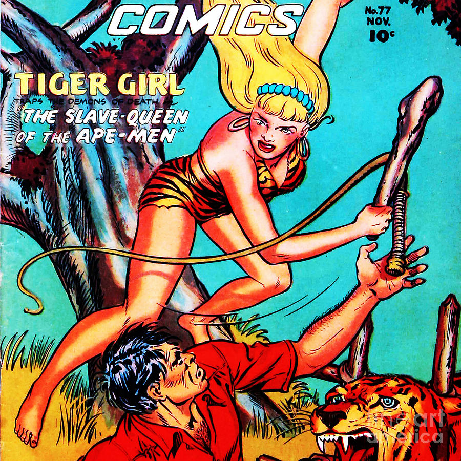Classic Comic Book Cover Fight Comics Tiger Girl 77 square Photograph by Wingsdomain Art and Photography