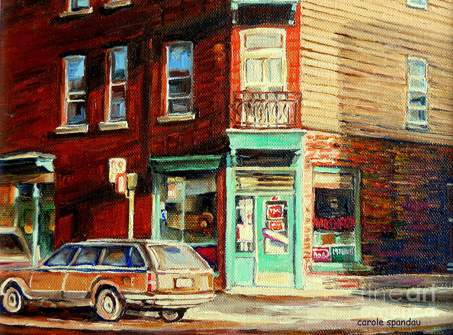 Classic Corner Deli Montreal Memories Wilensky Diner Paintng City Street Scenes Canadian Art Painting by Carole Spandau